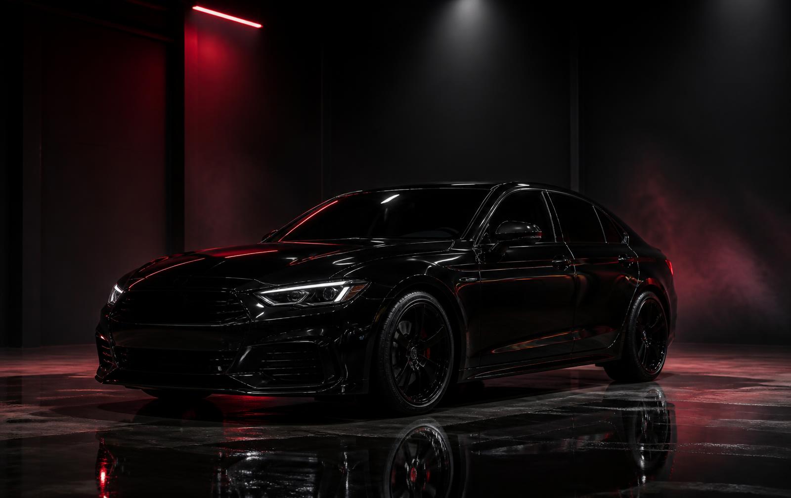 Carro preto polido em estúdio de estética automotiva